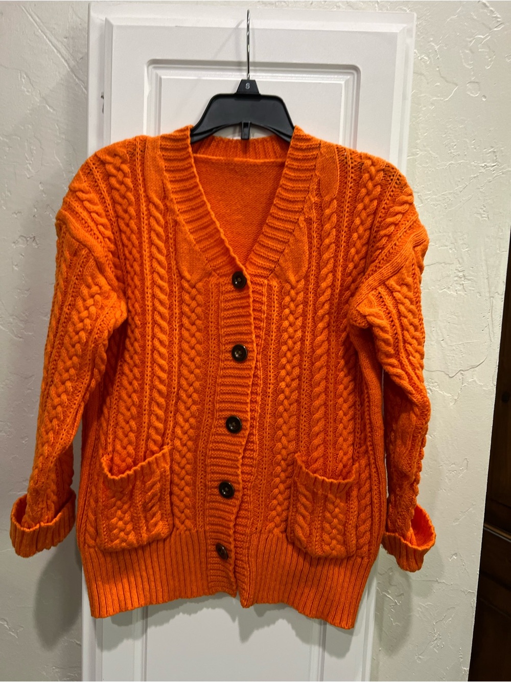 SHEIN Orange Cable Knit Button Front Cardigan